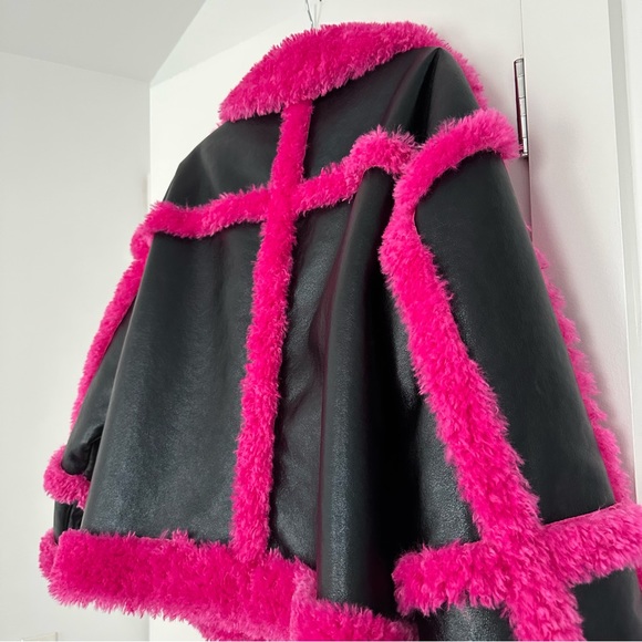 Stand Studio Black/Pink Fur Jacket Like New - Picture 4 of 5